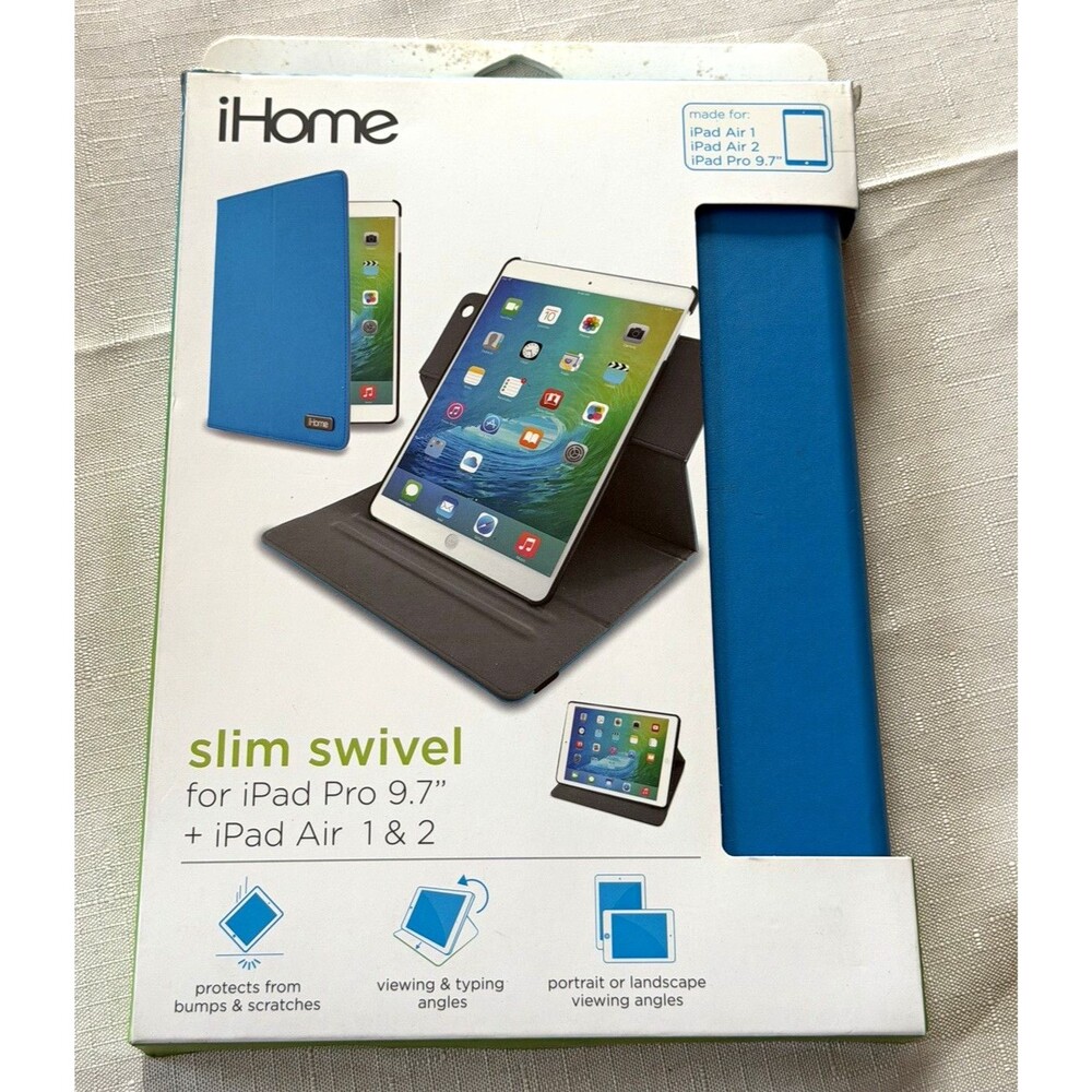 iHome Slim Swivel Folio Case Swivel Stand for iPad Air/Air 2/Pro 9.7 Blue